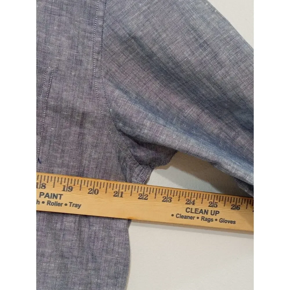 Ted Baker Men's Button Down Shirt Roll Tab Sleeves Linen Blue Size 6